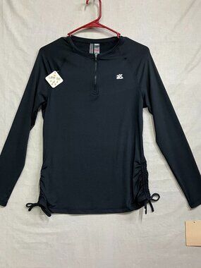 Zeroxposur Sun Smart Swim Shirt Women’s S Black 1/4 Zip Ruched Sides Rash Guard